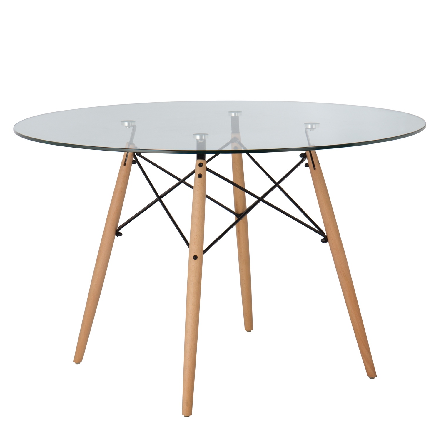 Mesa de Comedor Redonda en Cristal y Madera de Haya (Ø120 cm) Scand - SKLUM